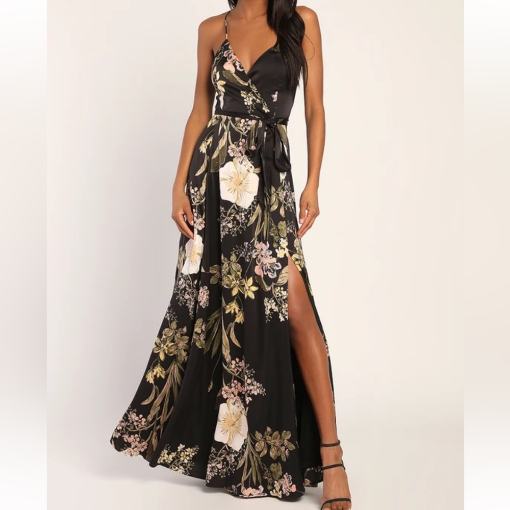 Still the One Black Floral Print Satin Maxi Dress